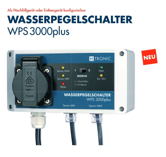 Wasserpegelschalter WPS3000plus,perfekt mit 2 Sensoren überwachen+kontrollieren! 